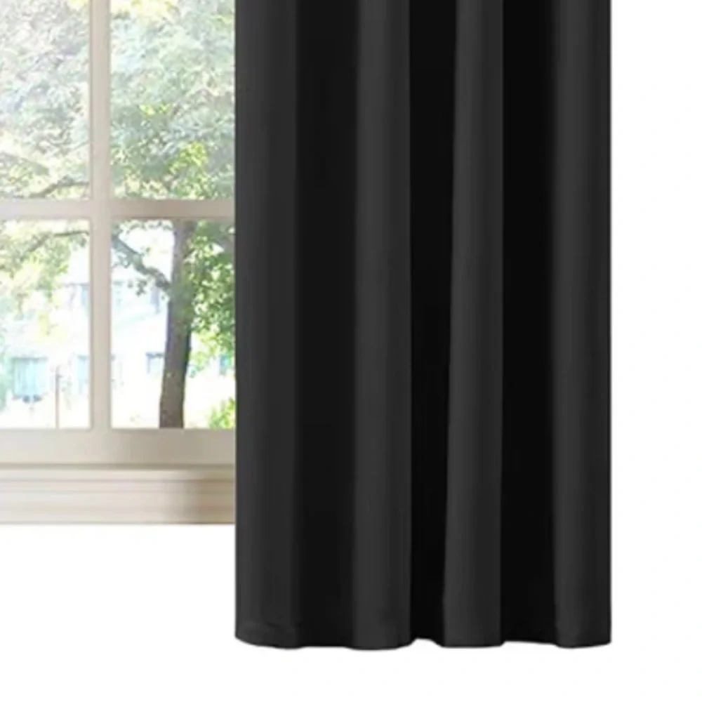 LA PALMA Black Thermal Insulated Blackout Darkening Grommet Curtains 2 Panels